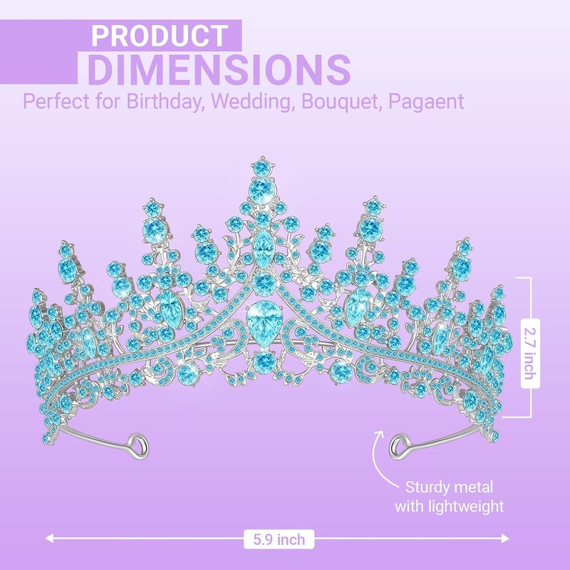 Queenship تاج للنساء، تاج ملكة لحفلة عيد الميلاد، حفلة ترويجية، حفلة زفاف، لون أزرق - Image 2